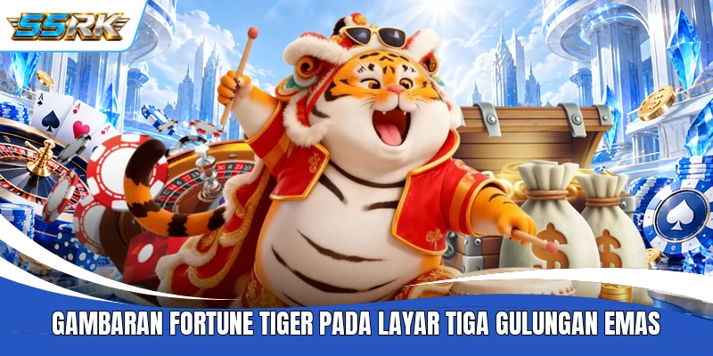 Gambaran Fortune Tiger pada layar tiga gulungan emas