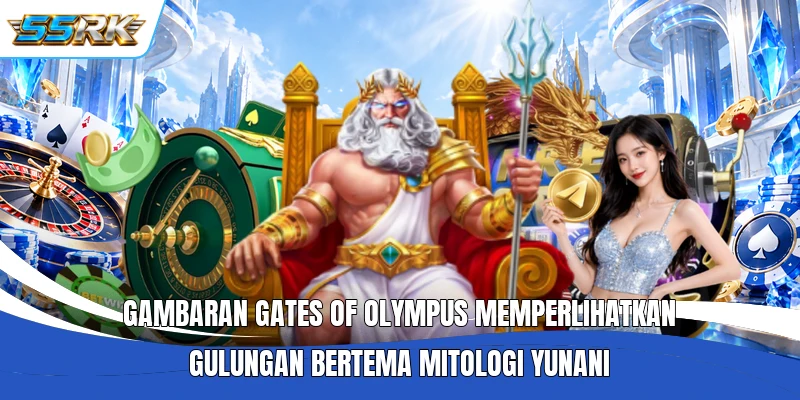 Gambaran Gates of Olympus memperlihatkan gulungan bertema mitologi Yunani